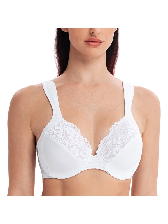 Women's Comfort Straps Full Coverage Minimizer Plus Size Lace Underwire Bra White 34E