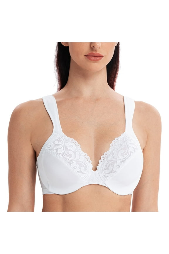 Women's Comfort Straps Full Coverage Minimizer Plus Size Lace Underwire Bra White 38C