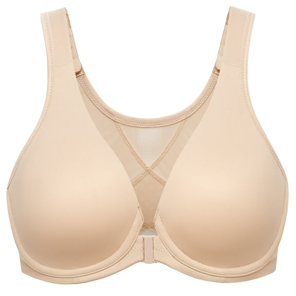 MELENECA Women's Front Closure Bras Plus Size Unlined Underwire Back Support Posture Bra Beige 34DD