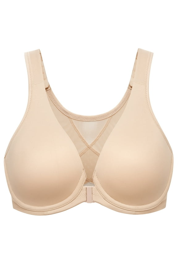 Women's Front Closure Bras Plus Size Unlined Underwire Back Support Posture Bra Beige 34G