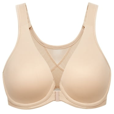 MELENECA Women's Front Closure Bras Plus Size Unlined Underwire Back Support Posture Bra Beige 38E