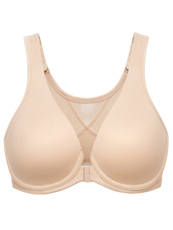 Women's Front Closure Bras Plus Size Unlined Underwire Back Support Posture Bra Beige 44C