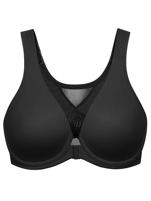 Women's Front Closure Bras Plus Size Unlined Underwire Back Support Posture Bra Black 34D
