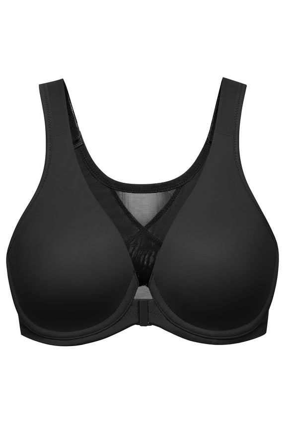 Women's Front Closure Bras Plus Size Unlined Underwire Back Support Posture Bra Black 44G