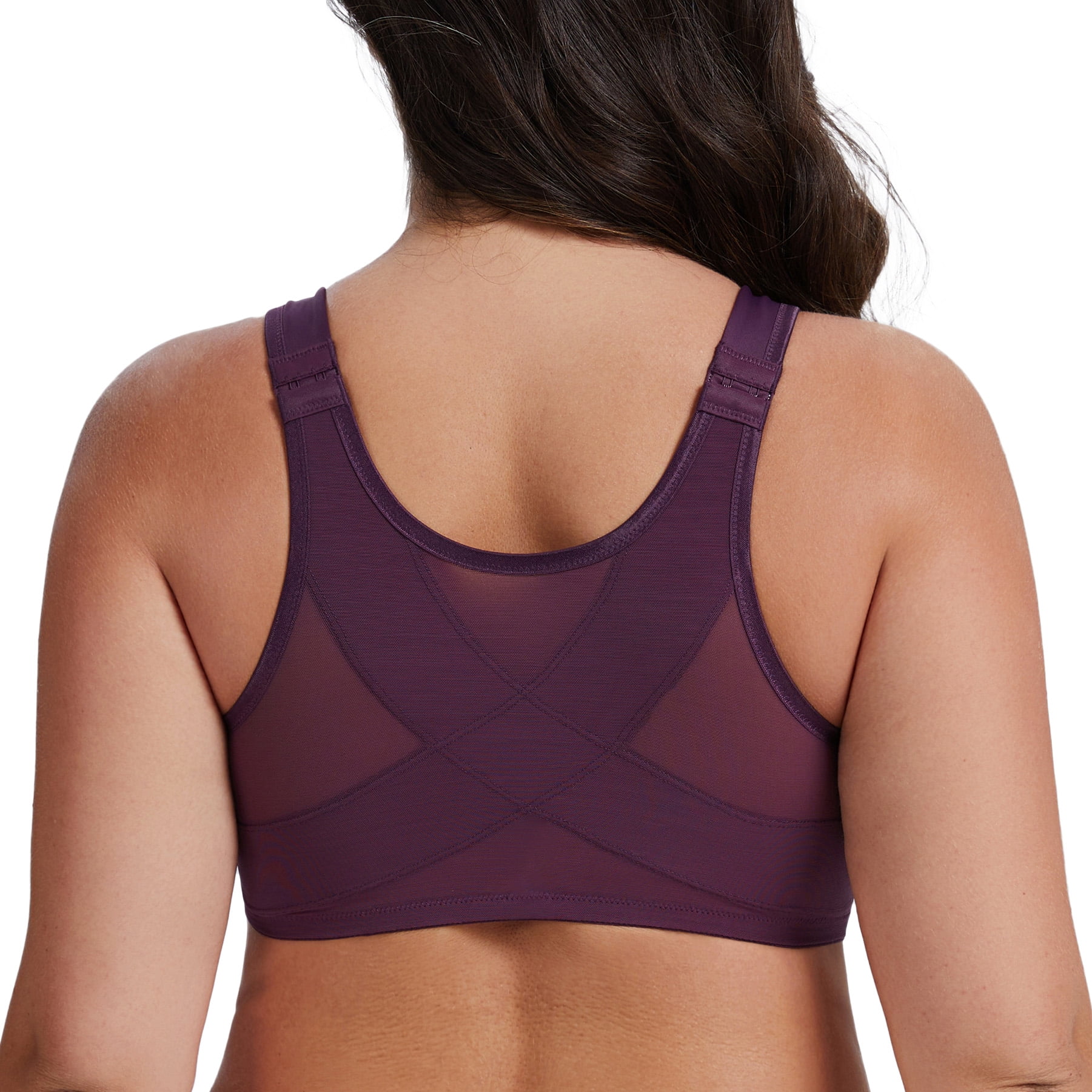 MELENECA Women's Front Closure Bras Plus Size Unlined Underwire Back Support Posture Bra Grape Wine 40B
