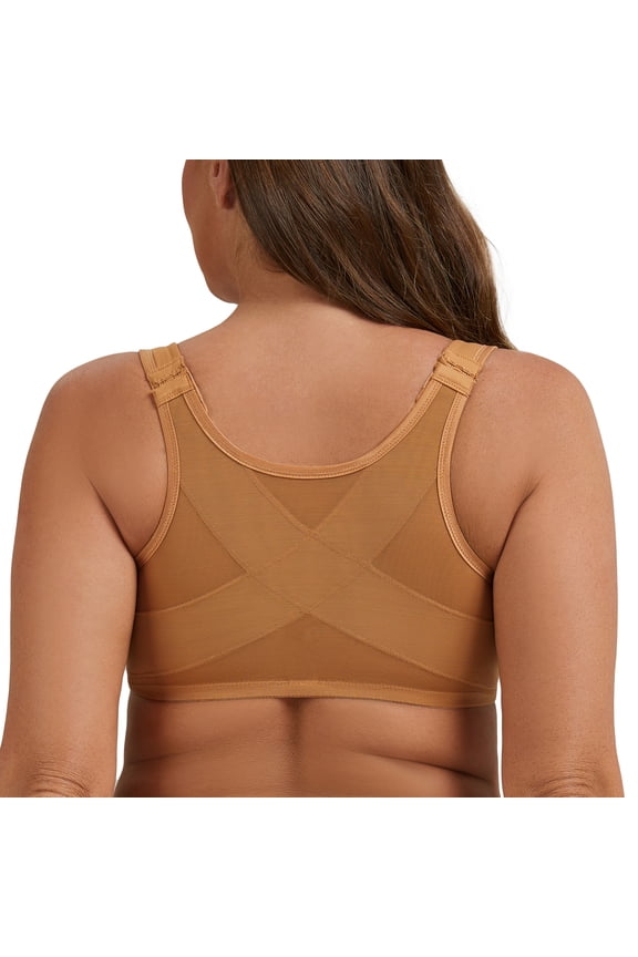 Women's Front Closure Bras Plus Size Unlined Underwire Back Support Posture Bra Taupe 44G