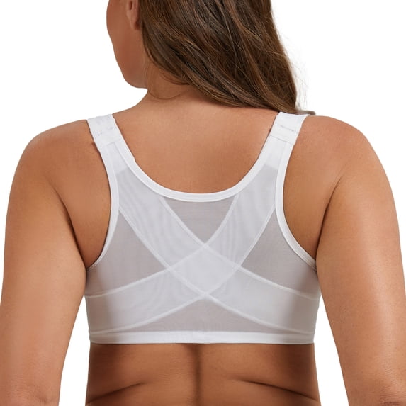 MELENECA Women's Front Closure Bras Plus Size Unlined Underwire Back Support Posture Bra White 36C