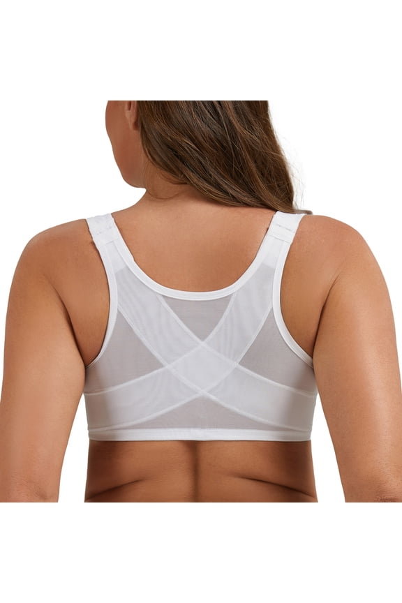 Women's Front Closure Bras Plus Size Unlined Underwire Back Support Posture Bra White 44DD