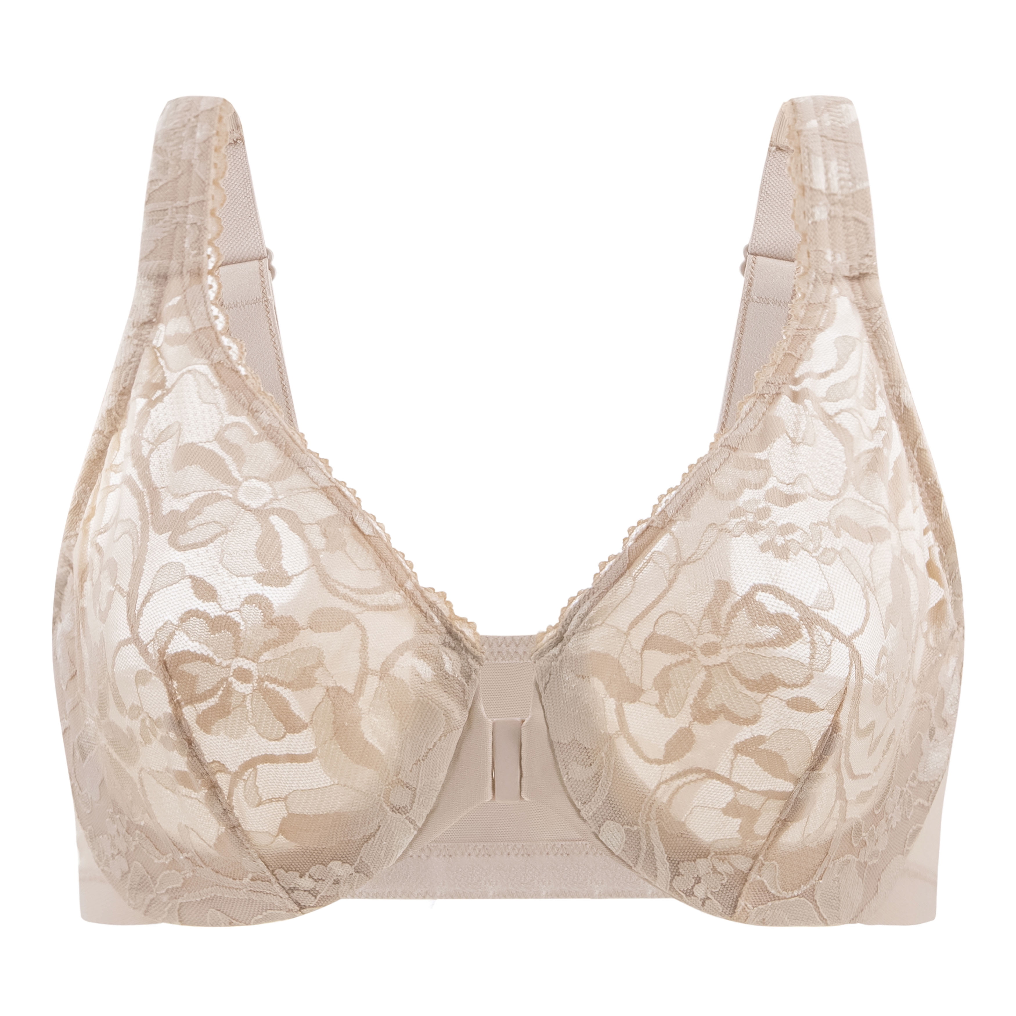 MELENECA Women's Front Closure Stretch Lace Underwire Bra Beige 34B