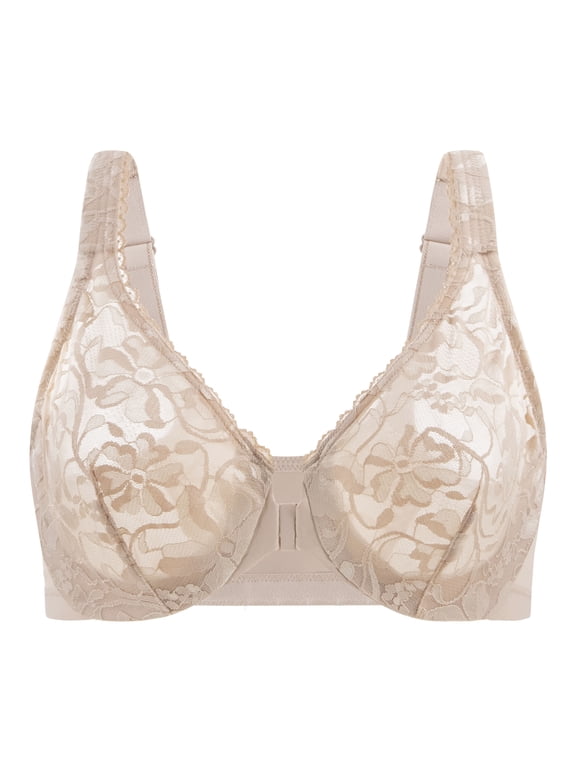 Women's Front Closure Stretch Lace Underwire Bra Beige 34B