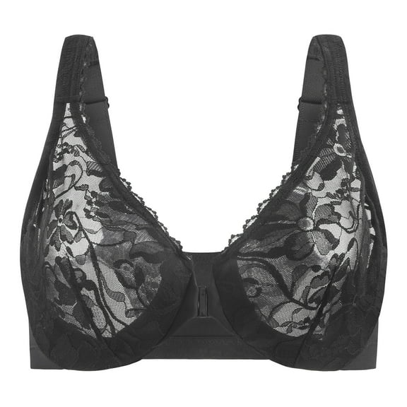 MELENECA Women's Front Closure Stretch Lace Underwire Bra Black 34B