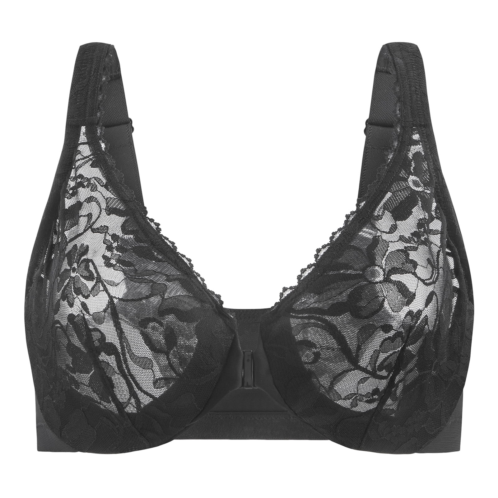MELENECA Women's Front Closure Stretch Lace Underwire Bra Black 34D
