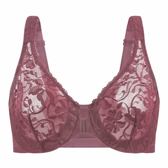 MELENECA Women's Front Closure Stretch Lace Underwire Bra Cabernet Red 48B