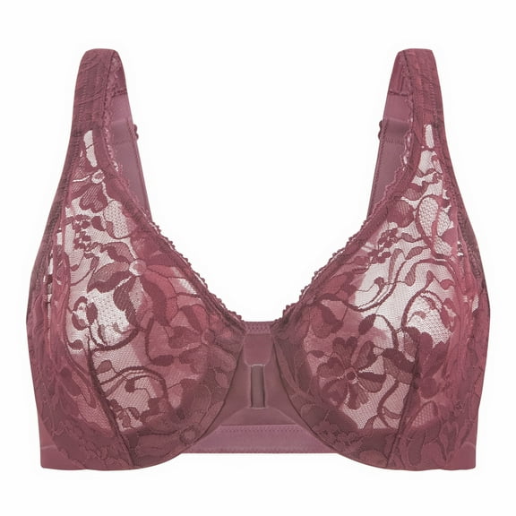 MELENECA Women's Front Closure Stretch Lace Underwire Bra Cabernet Red 48DD