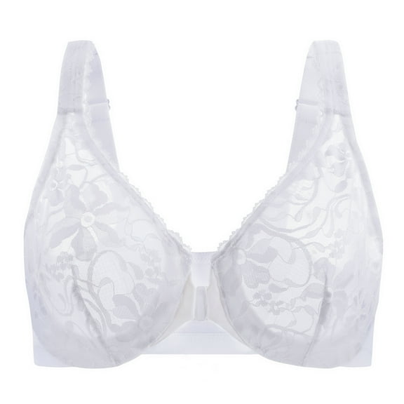MELENECA Women's Front Closure Stretch Lace Underwire Bra White 34B