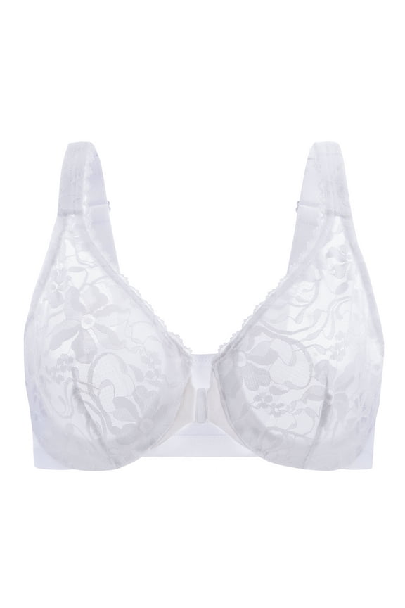Women's Front Closure Stretch Lace Underwire Bra White 34F