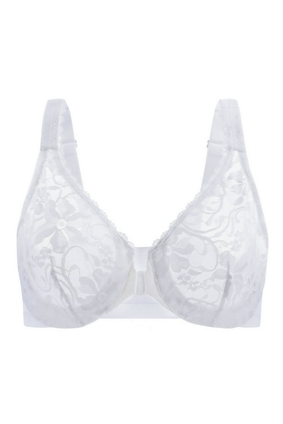 Women's Front Closure Stretch Lace Underwire Bra White 48D