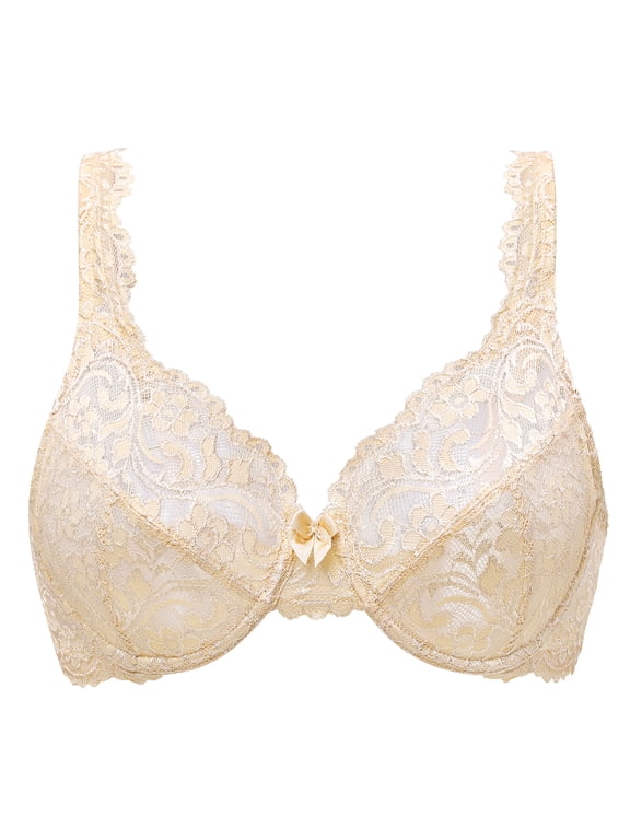 Women's Full Coverage No Padding Plus Size Lace Underwire Bra Beige 38C