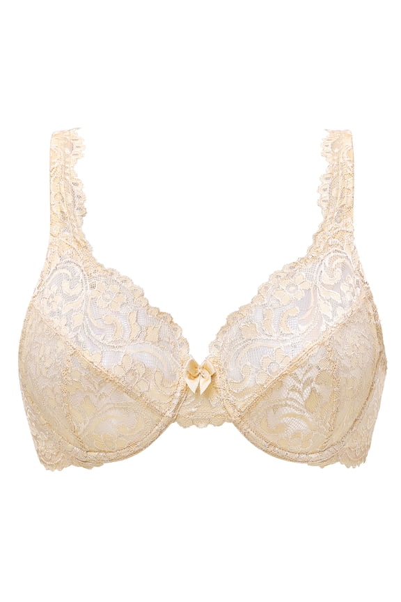 Women's Full Coverage No Padding Plus Size Lace Underwire Bra Beige 38C