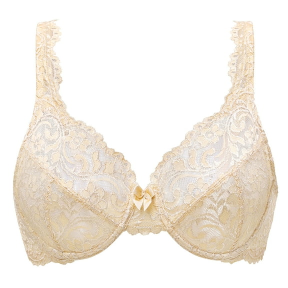 MELENECA Women's Full Coverage No Padding Plus Size Lace Underwire Bra Beige 44G