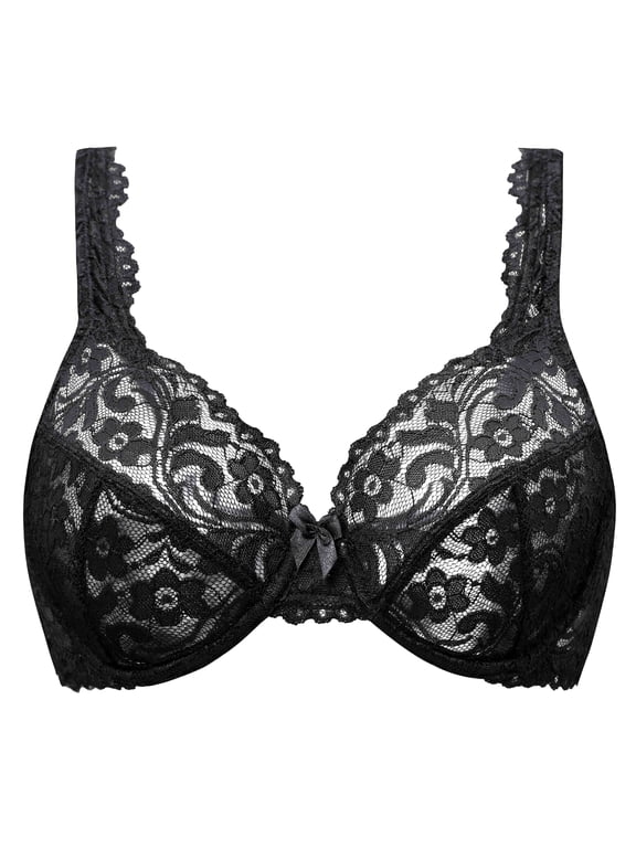Women's Full Coverage No Padding Plus Size Lace Underwire Bra Black 34DD