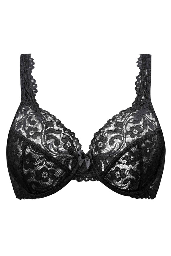 Women's Full Coverage No Padding Plus Size Lace Underwire Bra Black 36DD