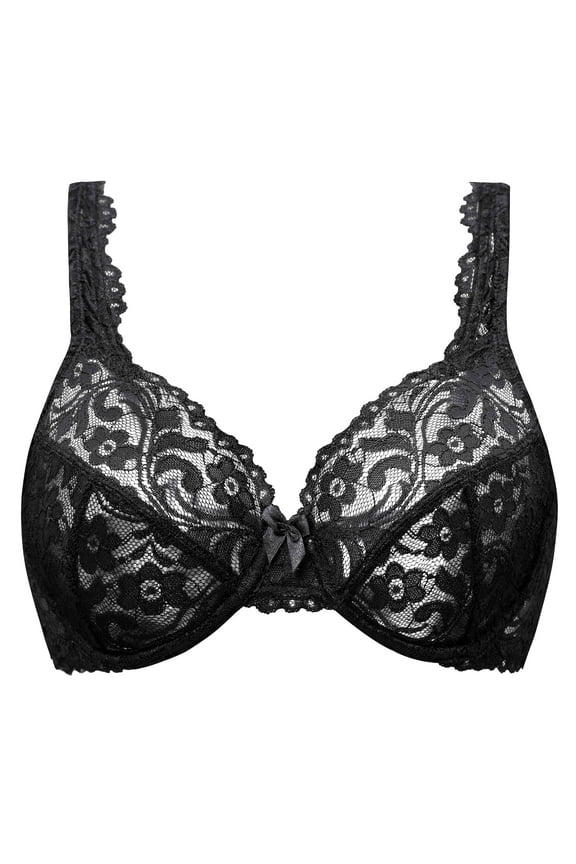 Women's Full Coverage No Padding Plus Size Lace Underwire Bra Black 36E