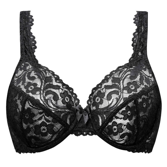 MELENECA Women's Full Coverage No Padding Plus Size Lace Underwire Bra Black 46F