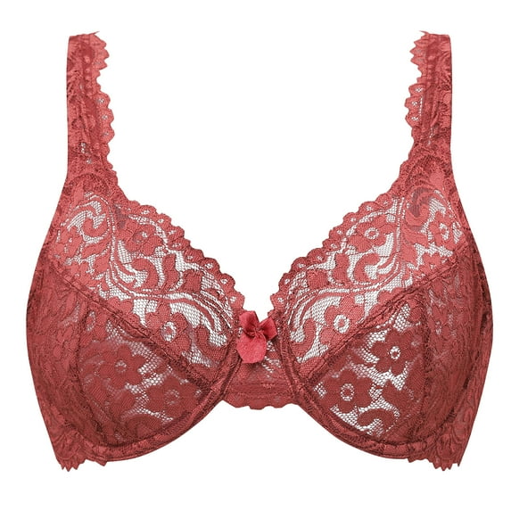 MELENECA Women's Full Coverage No Padding Plus Size Lace Underwire Bra Cabernet Red 44E