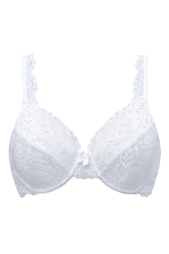 Women's Full Coverage No Padding Plus Size Lace Underwire Bra White 34E