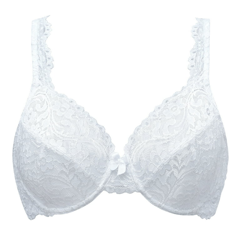 MELENECA Women's Full Coverage No Padding Plus Size Lace Underwire Bra  White 36DD