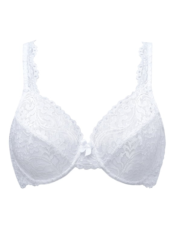 Women's Full Coverage No Padding Plus Size Lace Underwire Bra White 36E