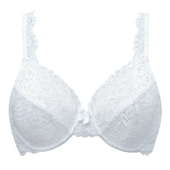 MELENECA Women's Full Coverage No Padding Plus Size Lace Underwire Bra White 38C