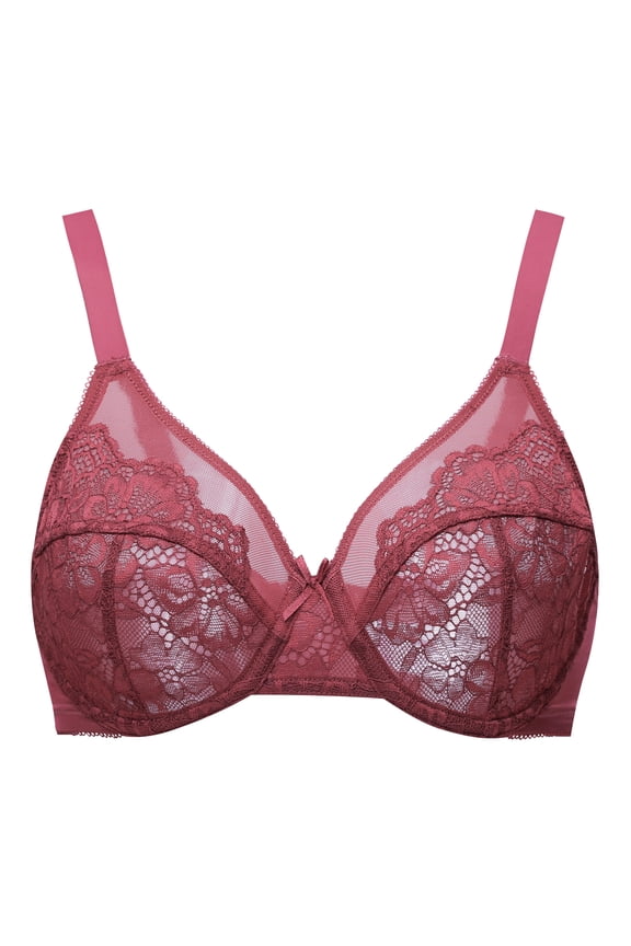 Women's Full Coverage No Padding Plus Size Minimizer Underwire Bra Cabernet Red 38D
