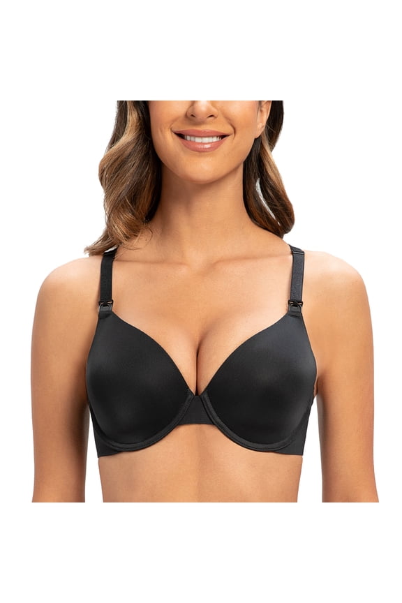 Women's Full Coverage Underwire Support Plus Size Breastfeeding Nursing Bra Black 38D