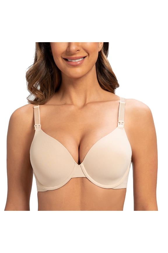 Women's Full Coverage Underwire Support Plus Size Breastfeeding Nursing Bra Pale Nude 34F