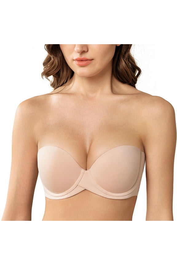 Women’s Heavy Padded Push Up with Lift Multiway Underwire Strapless Bra Beige 36AA