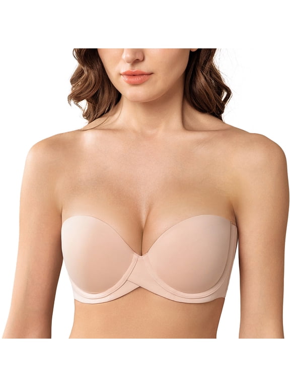 Women’s Heavy Padded Push Up with Lift Multiway Underwire Strapless Bra Beige 40B