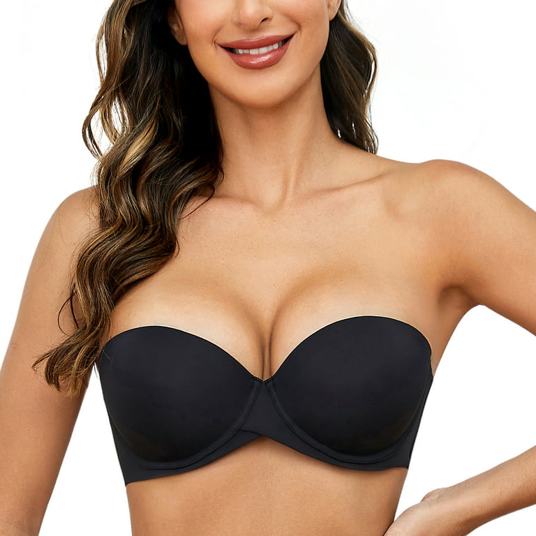 MELENECA Women's Heavy Padded Push Up with Lift Multiway Underwire Strapless  Bra Black 32D 