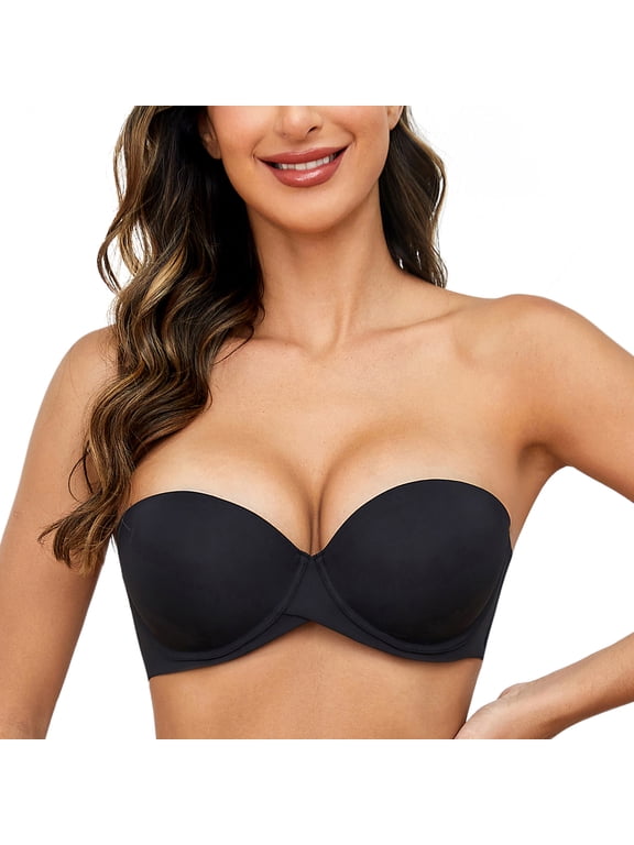 Women’s Heavy Padded Push Up with Lift Multiway Underwire Strapless Bra Black 36AA