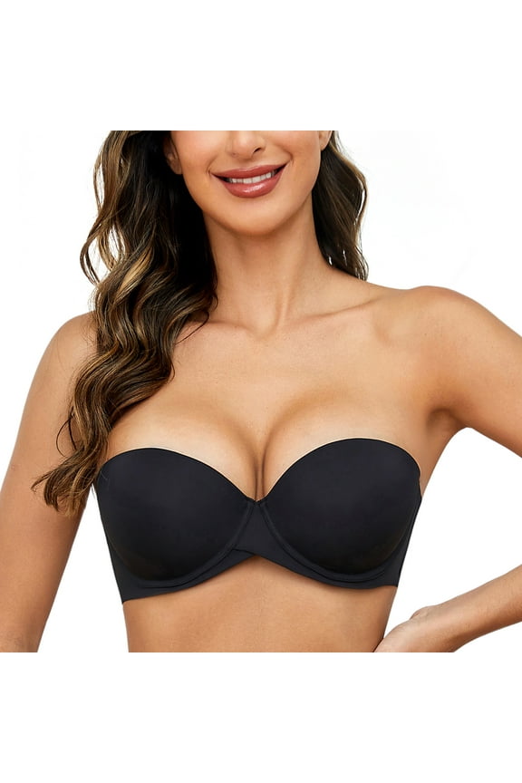 Women’s Heavy Padded Push Up with Lift Multiway Underwire Strapless Bra Black 36AA