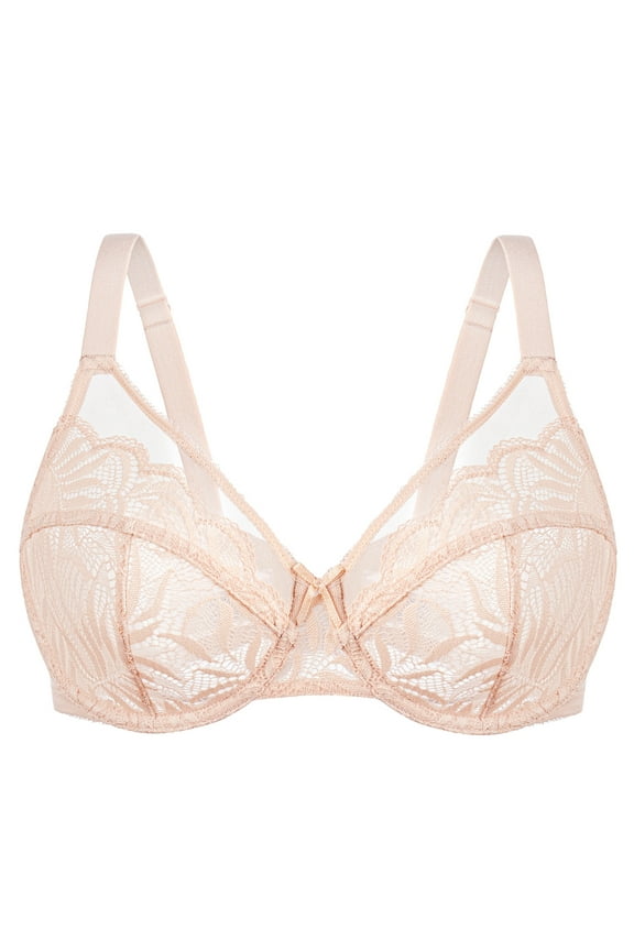 Women's Minimizer Bras for Large Bust Underwire Plus Size Full Coverage Lace Bras Beige 34E