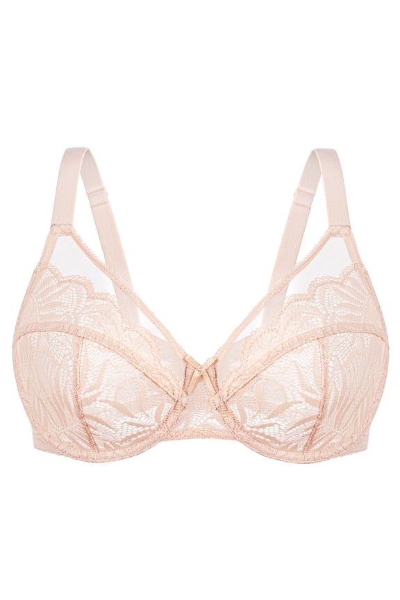 Women's Minimizer Bras for Large Bust Underwire Plus Size Full Coverage Lace Bras Beige 34G
