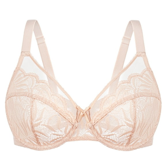 MELENECA Women's Minimizer Bras for Large Bust Underwire Plus Size Full Coverage Lace Bras Beige 38B