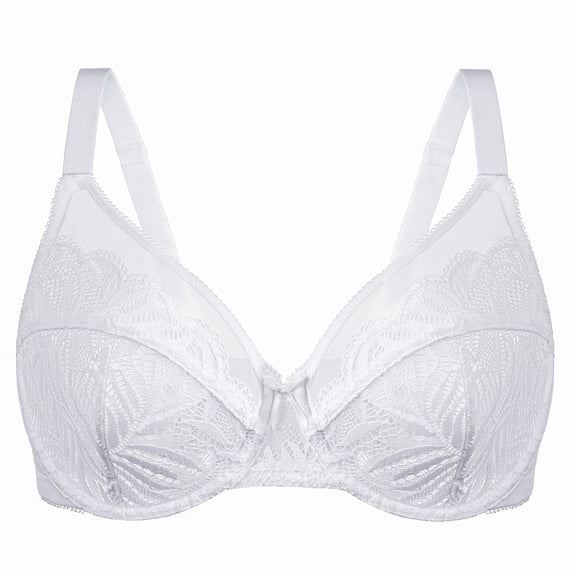 MELENECA Women's Minimizer Bras for Large Bust Underwire Plus Size Full Coverage Lace Bras White 34D