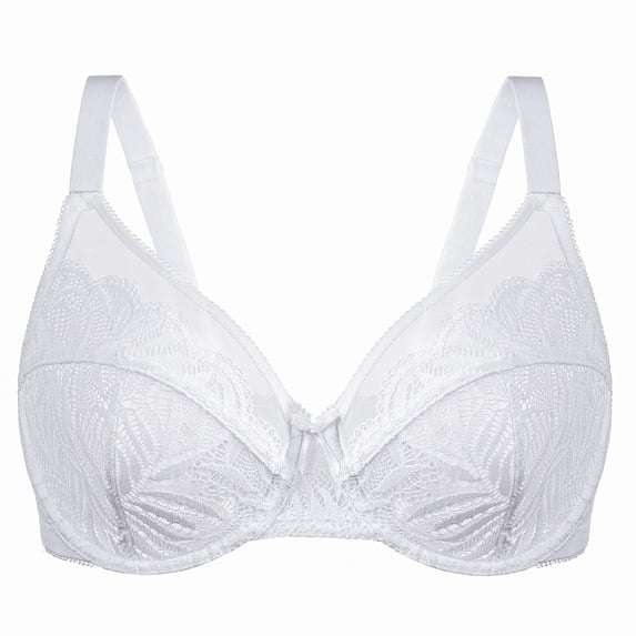 MELENECA Women's Minimizer Bras for Large Bust Underwire Plus Size Full Coverage Lace Bras White 42F