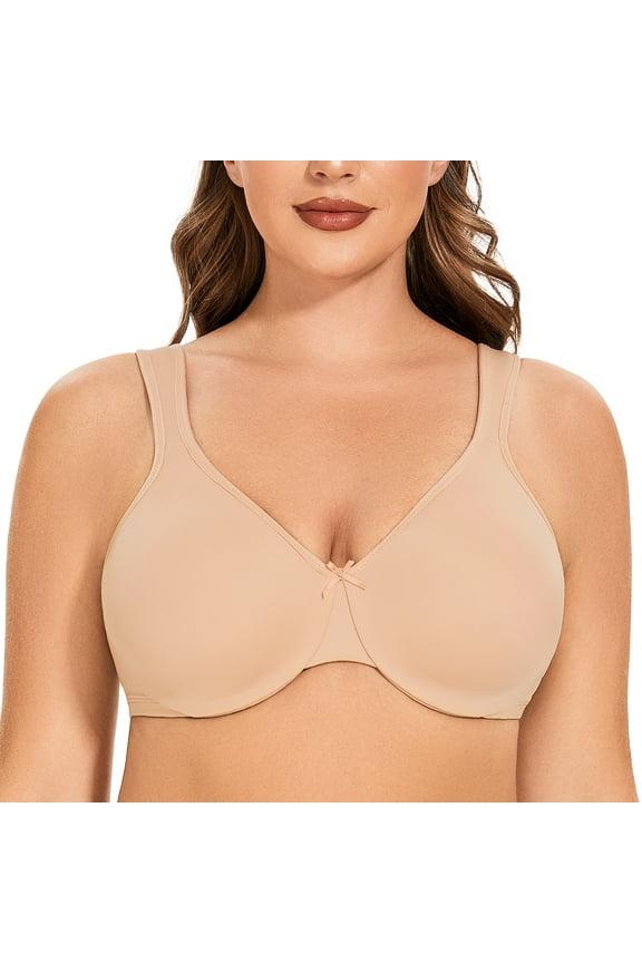 Women's Minimizer Seamless Unlined Comfortable Plus Size Underwire Bra Beige 34B