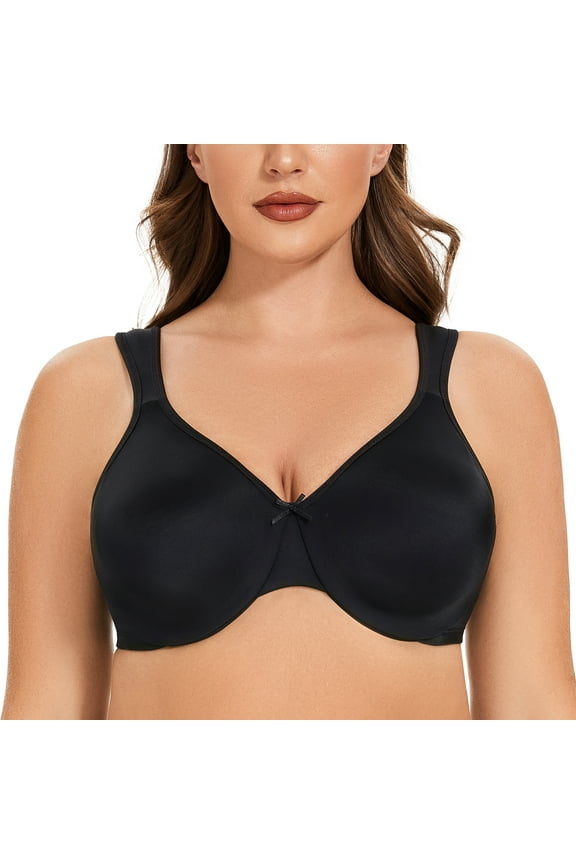 Women's Minimizer Seamless Unlined Comfortable Plus Size Underwire Bra Black 32F