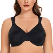 MELENECA Womens Minimizer Seamless Unlined Comfortable Plus Size Underwire Bra Black 32F