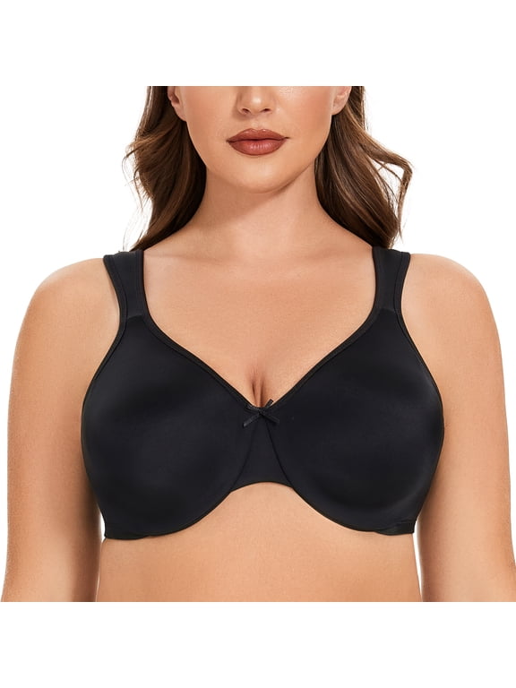 Women's Minimizer Seamless Unlined Comfortable Plus Size Underwire Bra Black 44E